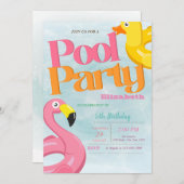 Coole Pool Flamingos Sommer Geburtstagsparty Einladung (Vorne/Hinten)