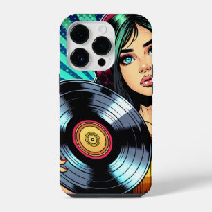 Coole Pop-Art-Comicstil-Girl mit Vinyl-Album iPhone 14 Pro Hülle