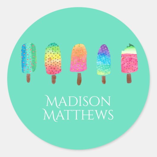 Coole Popsicles Mini-Grün hinzufügen Schule Runder Aufkleber (Vorderseite)