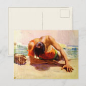 Coole Postkarte mit vom Strand Gerettet Mann (Vorne/Hinten)