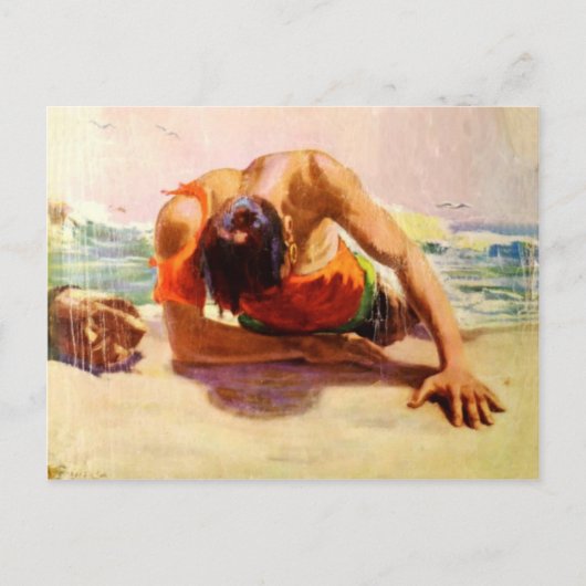 Coole Postkarte mit vom Strand Gerettet Mann (Vorderseite)