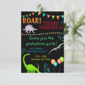 Coole prähistorische Dinosaurier Geburtstagseinlad RSVP Karte (Stehend Vorderseite)