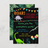 Coole prähistorische Dinosaurier Geburtstagseinlad RSVP Karte (Vorne/Hinten)