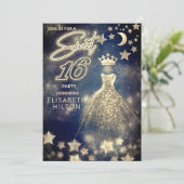 Coole Prinzessin Gold Sequins kleiden die Sterne d Einladung (Stehend Vorderseite)