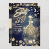 Coole Prinzessin Gold Sequins kleiden die Sterne d Einladung (Vorne/Hinten)