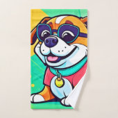 Coole Pup Cartoon Style Artwork Badhandtuch Set (Handtuch)