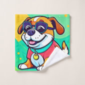 Coole Pup Cartoon Style Artwork Badhandtuch Set (Waschlappen)