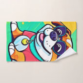 Coole Pup Cartoon Style Artwork Badhandtuch Set (Handtuch)