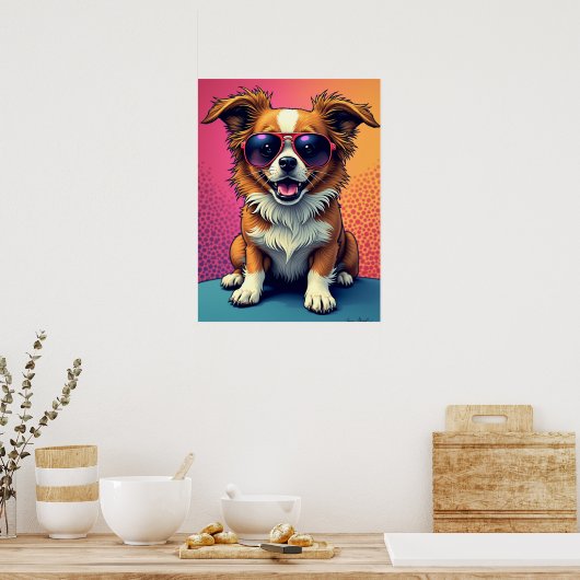 Coole Pup Vibes - Hund in Aviator Sonnenbrille Pop Poster (Küche)