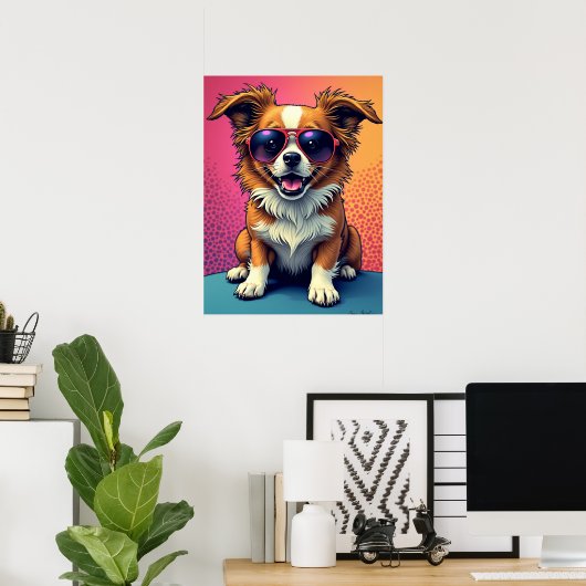 Coole Pup Vibes - Hund in Aviator Sonnenbrille Pop Poster (Heimbüro)