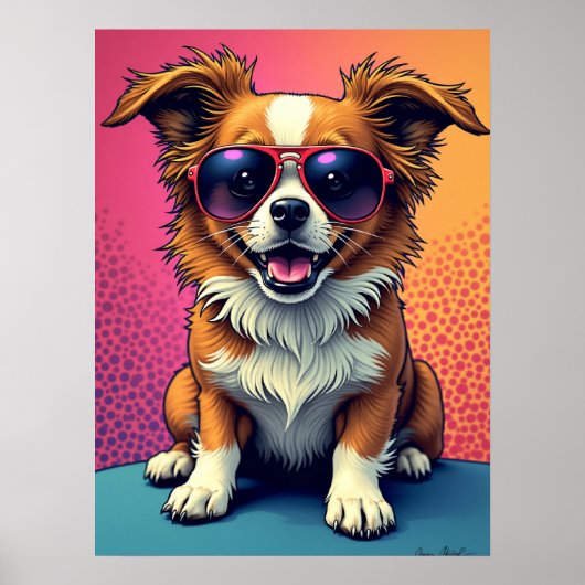 Coole Pup Vibes - Hund in Aviator Sonnenbrille Pop Poster (Vorne)