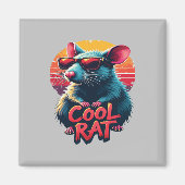 Coole Ratte mit Sonnenbrille Retro Sunset Design Magnet (Vorne)