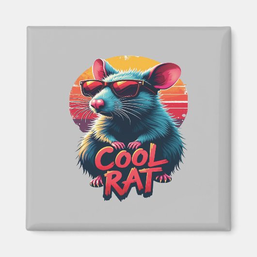 Coole Ratte mit Sonnenbrille Retro Sunset Design Magnet (Vorne)