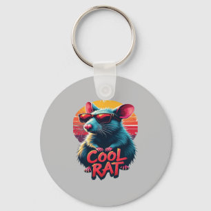 Coole Ratte mit Sonnenbrille Retro Sunset Design Schlüsselanhänger