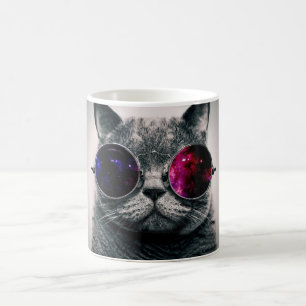 Coole Raum-Katze mit Teleskop-Glas-Milchstraße Kaffeetasse
