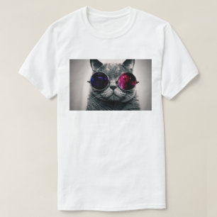 Coole Raum-Katze mit Teleskop-Glas-Milchstraße T-Shirt