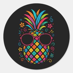 Coole Regenbogen-Ananas mit Sonnenbrille Sommer Runder Aufkleber