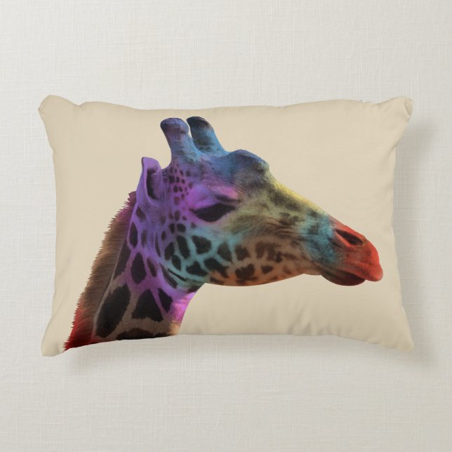 Coole Regenbogen-Giraffe Dekokissen (Vorderseite)