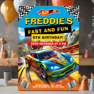 Coole Rennwagen Geburtstagsparty Einladung
