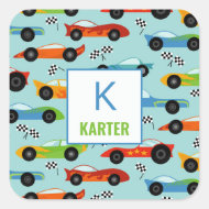 Coole Rennwagen Personalisiert Kindergarten Kinder Quadratischer Aufkleber