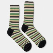 Coole Retro 70er Streifen Black Green Tan Crew Soc Socken (Rechts)