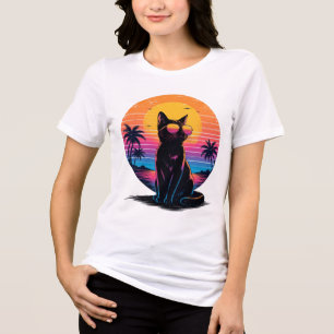 Coole Retro-80er-Katze mit Sonnenbrille Tri-Blend Shirt