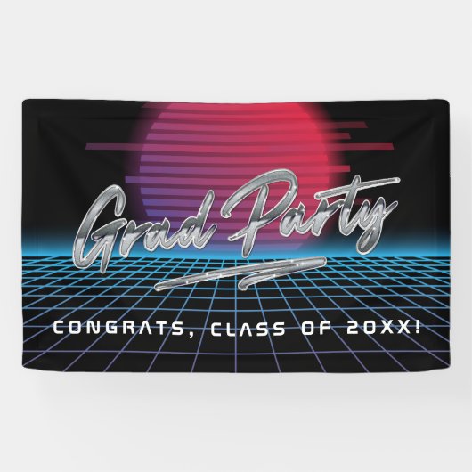 Coole Retro-80er-Synthwave-New-Wave-Abschlussfeier Banner (Horizontal)