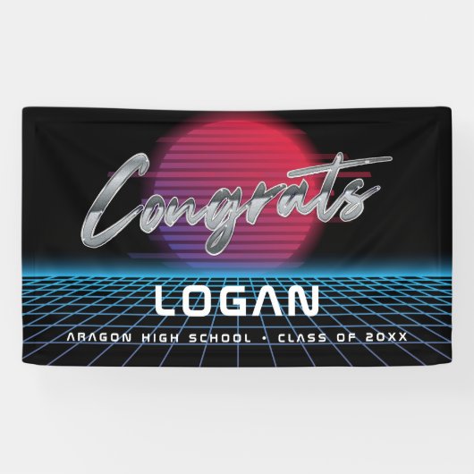 Coole Retro-80er-Synthwave-New-Wave-Abschlussfeier Banner (Horizontal)