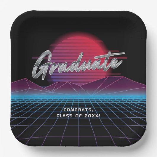 Coole Retro-80er-Synthwave-New-Wave-Abschlussfeier Pappteller (Vorderseite)