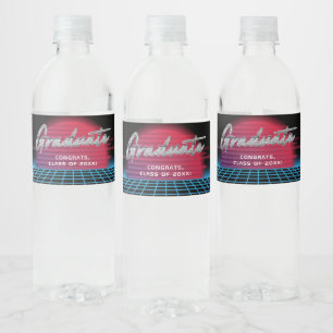 Coole Retro-80er-Synthwave-New-Wave-Abschlussfeier Wasserflaschenetikett