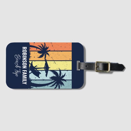 Coole Retro Beach Trip Custom Navy Blue Palm Bäume Gepäckanhänger (Vorderseite (Horizontal))