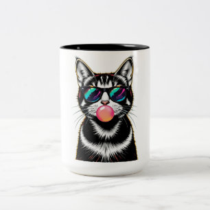 Coole Retro Cat - Bubblegum Pop Art Design Zweifarbige Tasse