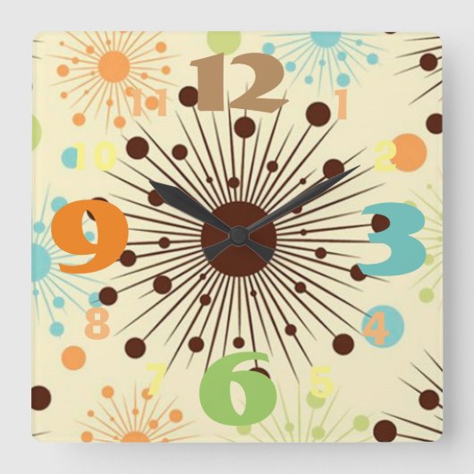 Coole Retro Fünfzigerjahre Entwurfs-Wand-Uhr Quadratische Wanduhr (Vorderseite)