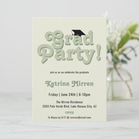 Coole Retro-Graduierungspartei Einladung (Stehend Vorderseite)