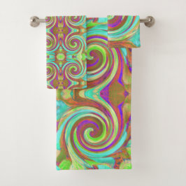 Coole Retro-Herbstfarben flüssige Kunstschmuck Badhandtuch Set