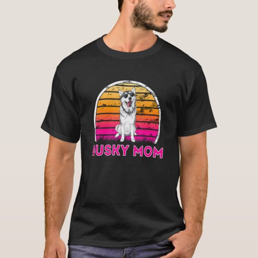 Coole Retro-Husky-Mama Hund Muttertag T-Shirt (Vorderseite)