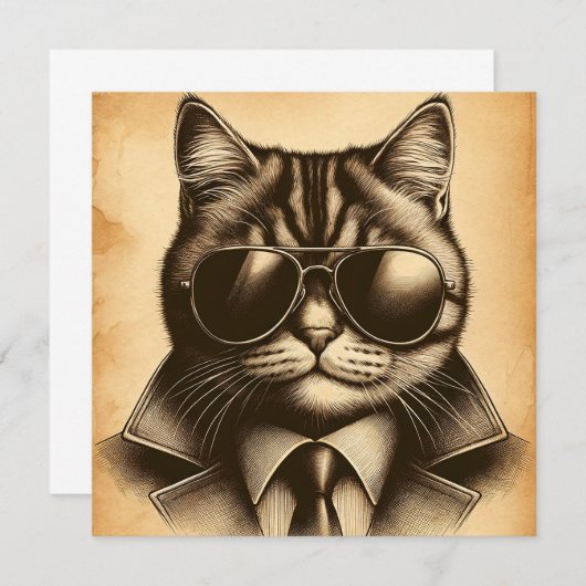 Coole Retro-Katze in Aviator-Sonnenbrille, Sepia-K (Vorne/Hinten)