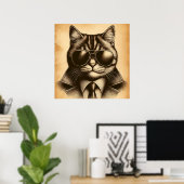Coole Retro-Katze in Aviator-Sonnenbrille, Sepia Poster (Heimbüro)