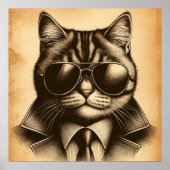 Coole Retro-Katze in Aviator-Sonnenbrille, Sepia Poster (Vorne)