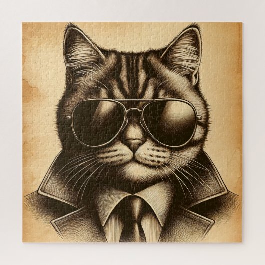 Coole Retro-Katze in Aviator-Sonnenbrille, Sepia Puzzle (Vertikal)