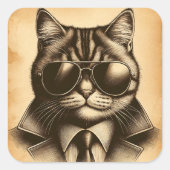 Coole Retro-Katze in Aviator-Sonnenbrille, Sepia Quadratischer Aufkleber (Vorderseite)
