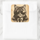 Coole Retro-Katze in Aviator-Sonnenbrille, Sepia Quadratischer Aufkleber (Tasche)