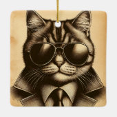 Coole Retro Katze in Aviator Sonnenbrille Weihnach Keramikornament (Rückseite)
