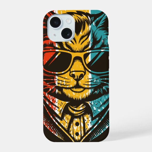 Coole Retro-Katze mit Sonnenbrille iPhone 15 Hülle (Rückseite)