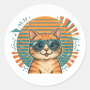 Coole Retro-Katze mit Sonnenbrille — Vintage lusti Runder Aufkleber