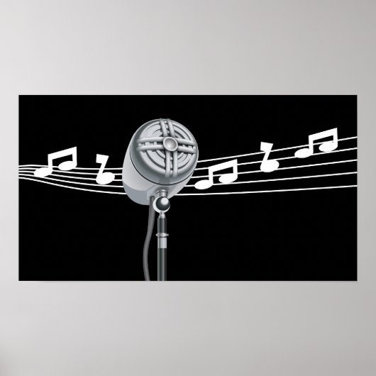 Coole Retro-Mic- und Musikszettel Schwarz Custom Poster (Vorne)