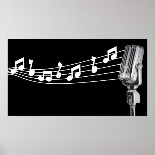 Coole Retro-Mic- und Musikszettel Schwarz Custom Poster (Vorne)