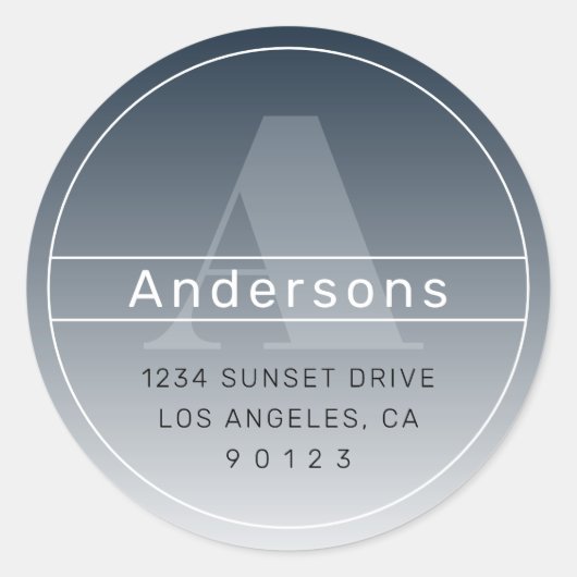Coole Retro-Moderne Adresse Blue Gray Ombre Runder Aufkleber (Vorderseite)