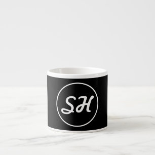 Coole Retro-Moderne Monogramm   Schwarz/Weiß Espressotasse