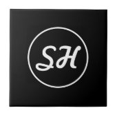Coole Retro-Moderne Monogramm | Schwarz/Weiß Fliese (Vorderseite)